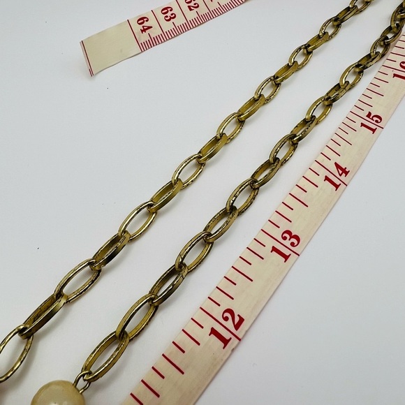 Long Gold Tone Chain Necklace w/ Natural Beads Modern 30” Boho - Picture 3 of 4